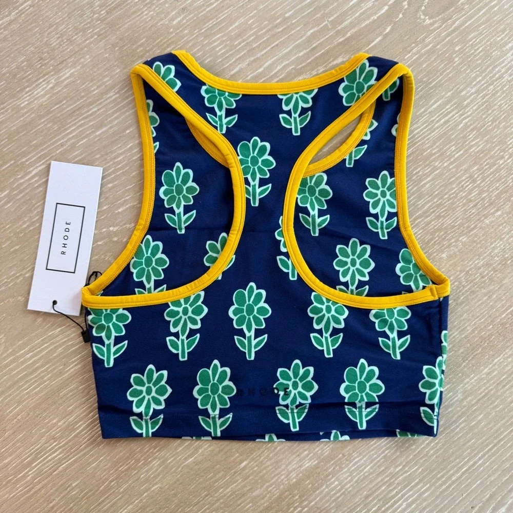 Rhode Mia Swim Bra Top Cobalt Floral Navy Green Yellow Daisy‎ Racerback XS